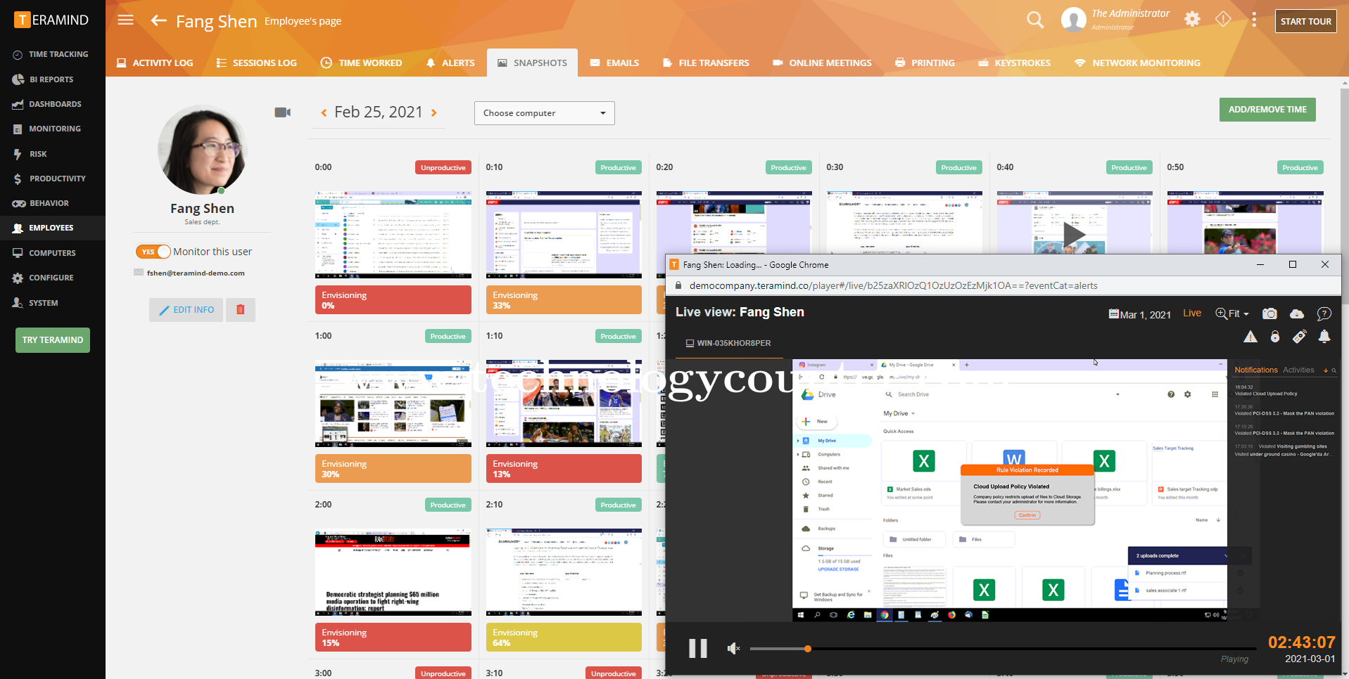 Teramind UAM Screenshots